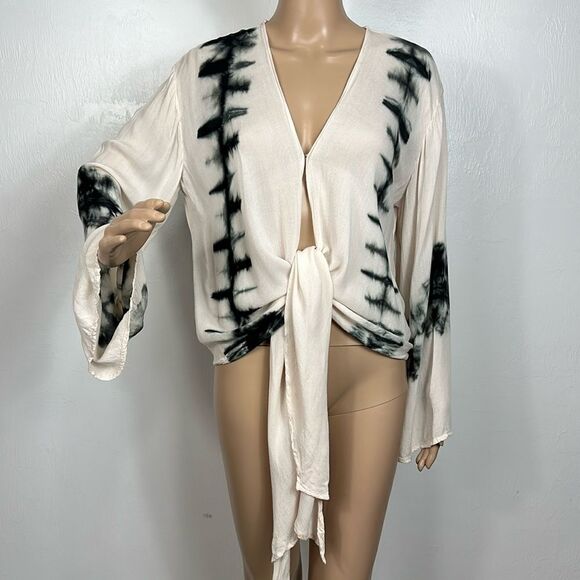 Young Fabulous And Broke Tie Dye Bell Sleeve Tie Front Boho Top Size XS - Picture 2 of 9